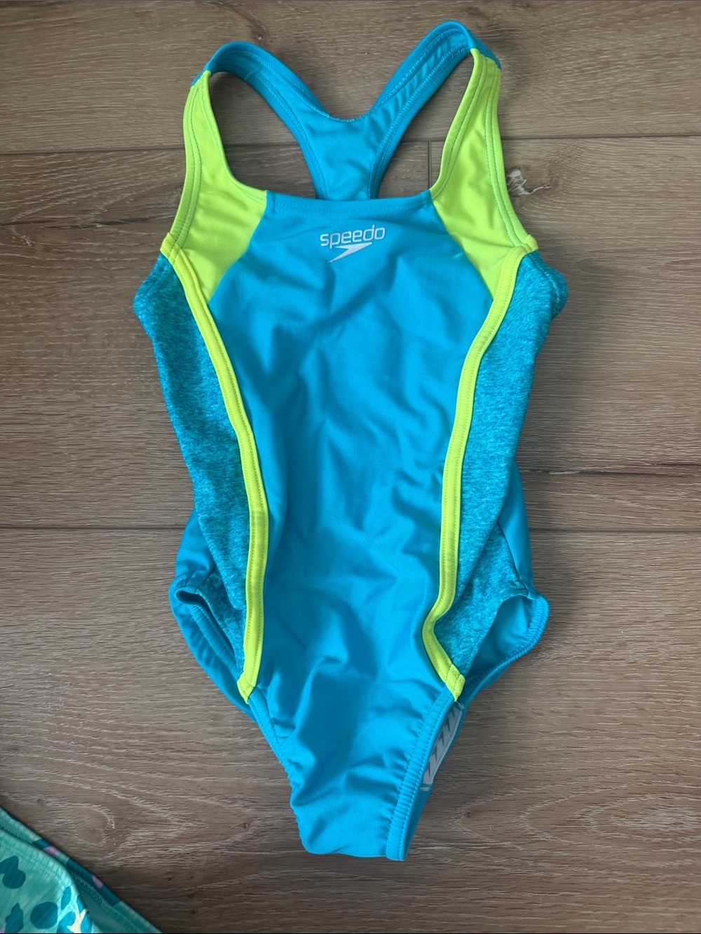 Speedo Bright Turquoise & Lime Racerback Girls One-Piece Swimsuit